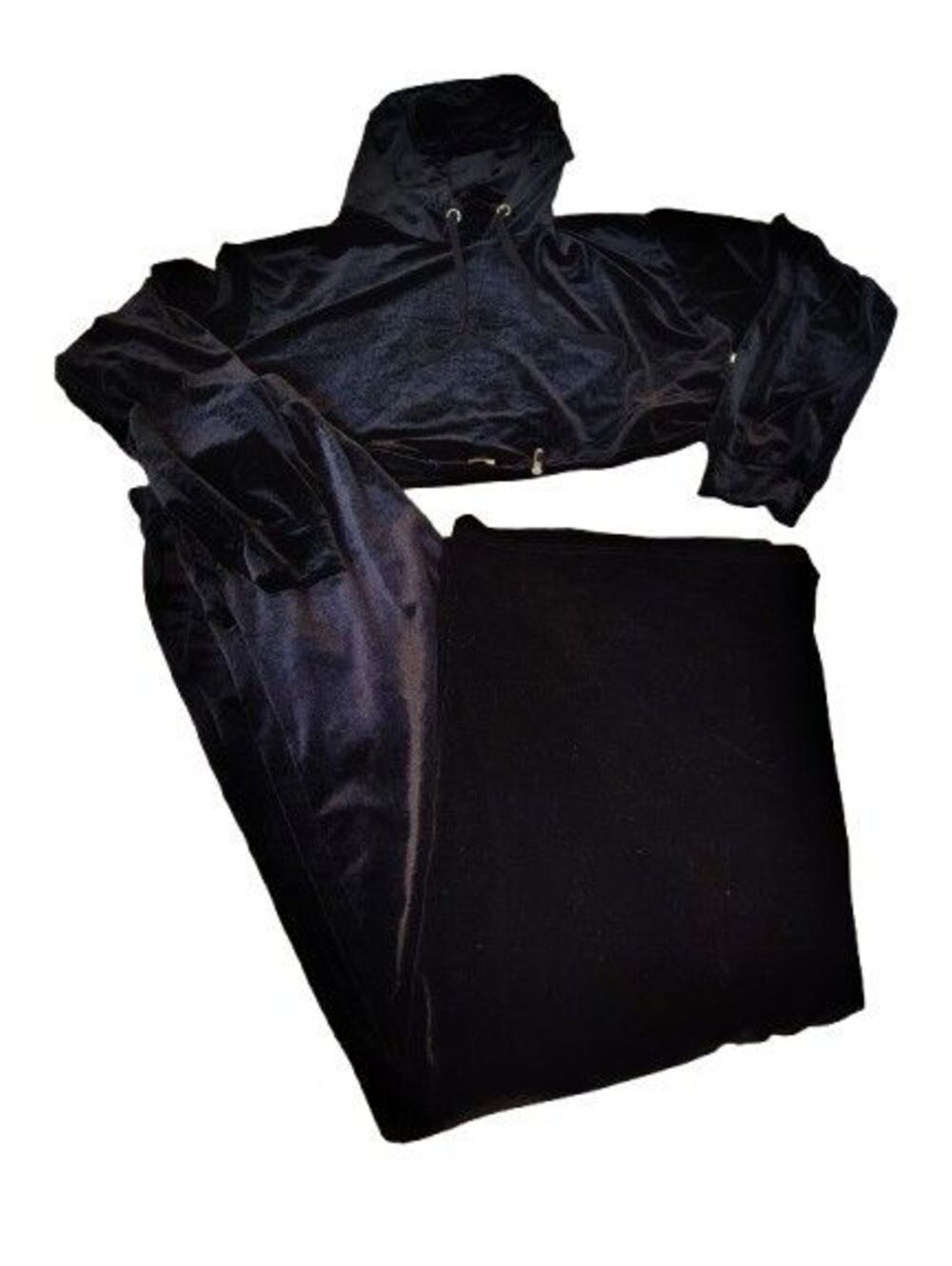 Rosevelvet Black Crushed Velvet Cropped Hooded Sweatshirt Wide Leg Pants Set L